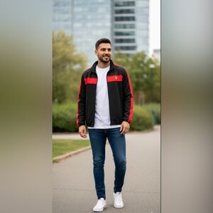 Ferrari Men's Black and Red Bomber Jacket